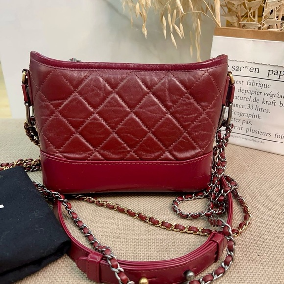 Chanel Aged Calfskin Quilted Small Gabrielle Hobo Burgundy - Picture 4 of 8